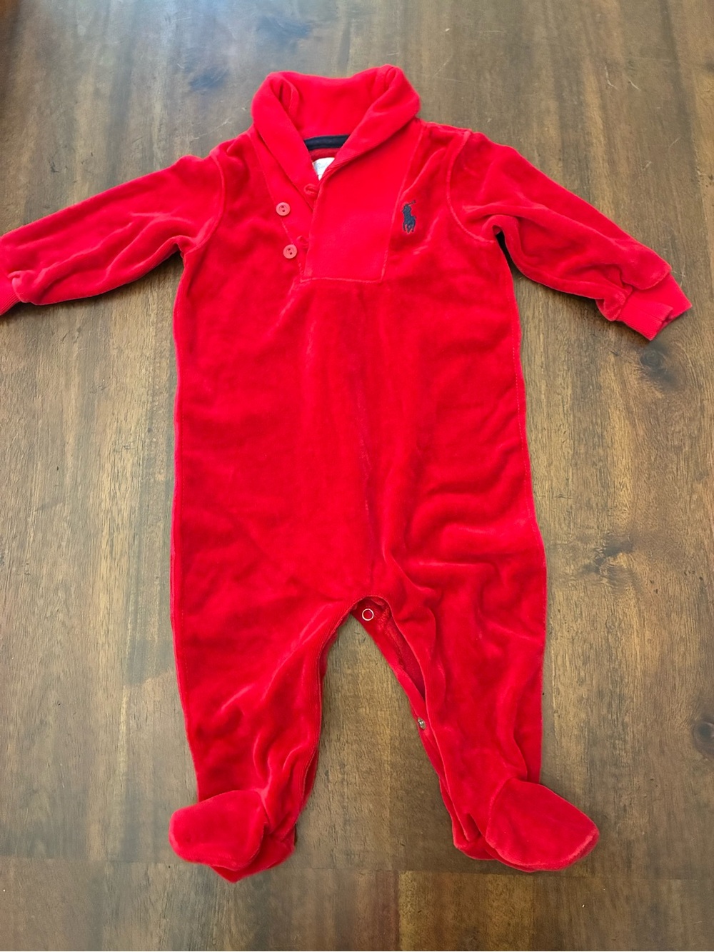 Ralph Lauren Baby Red Velour Footed Pajamas Sleepsuit Shawl Collar 6 Months